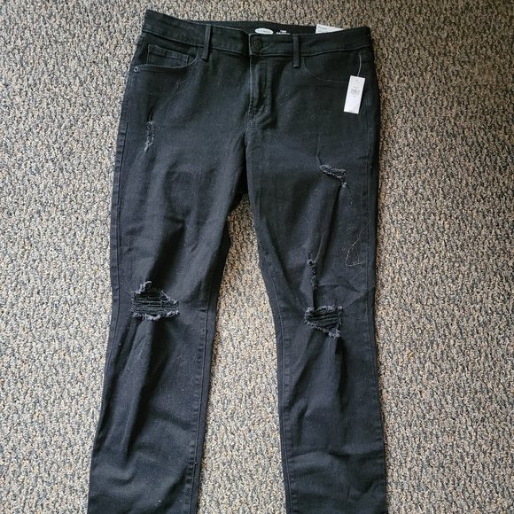 NWT Old Navy Power Slim Straight Distressed Black Jeans Size 12 - Picture 8 of 13